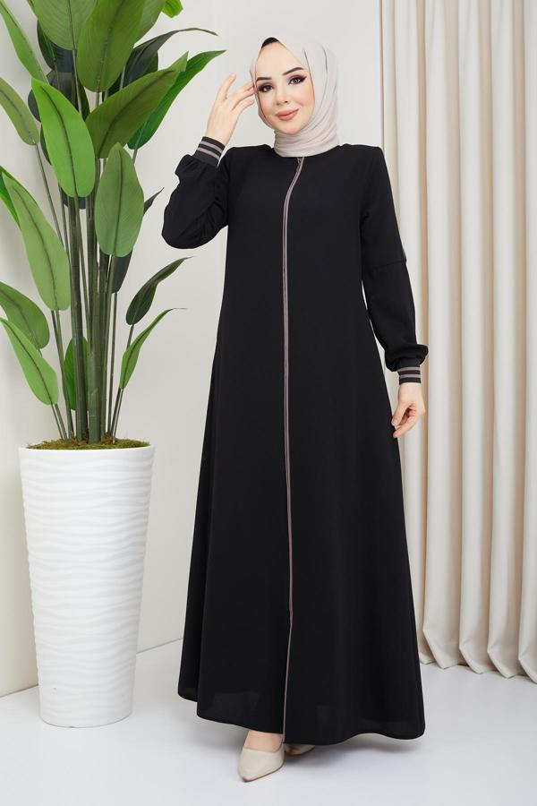 Biye Detaylı Siyah Ferace - Image 1