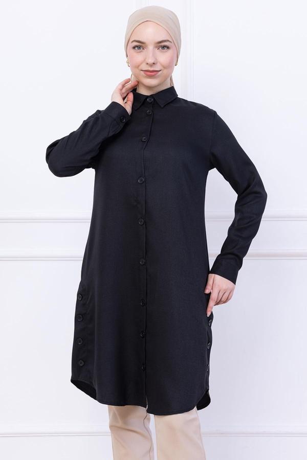 Düğme Detaylı Tunik Siyah HM2737 - Image 1