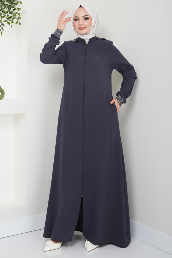 Kapşonlu Ribanalı Ferace Antrasit HM2395 - Image 1