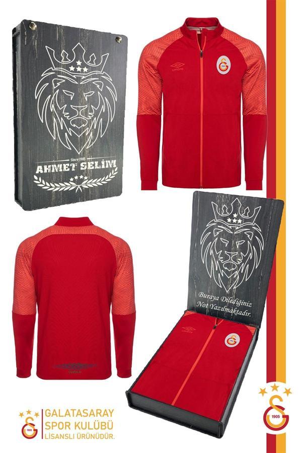 Galatasaray Orijinal Lisanslı Tam Fermuarlı Dik Yaka Kırmızı Sweat Kişiye Özel Ahşap  - Image 1