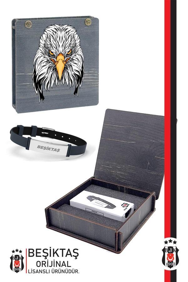 Beşiktaş Orijinal Lisanslı Fashion Ayarlanabilir Bileklik Kartal Baskılı Hediyelik Ahşap - Image 1
