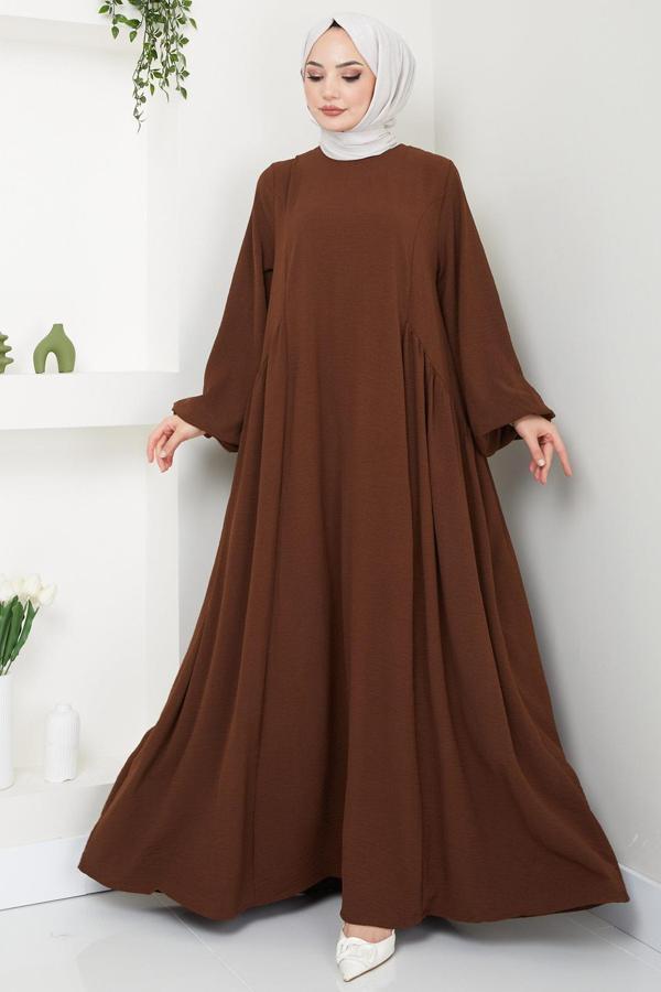 Eva Ayrobin Tesettür Elbise Kahverengi HM2454 - Image 1