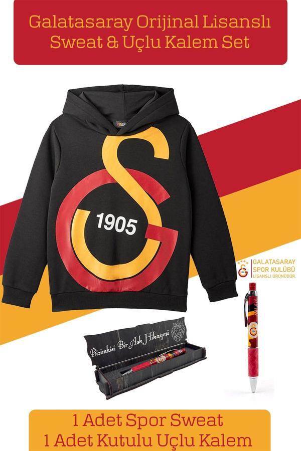 Galatasaray Orijinal Lisanslı Büyük Logo Çocuk Sweat + Uçlu Kalem Set  - Image 1