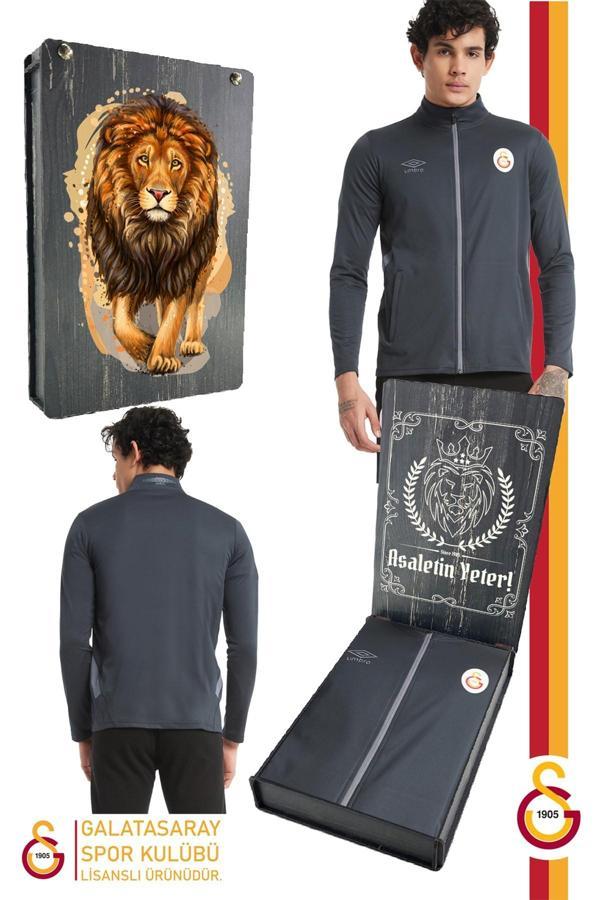 Galatasaray Orijinal Lisanslı Dik Yaka Fermuarlı Antrasit Sweat Gs Aslan Baskılı Hediyeli - Image 1