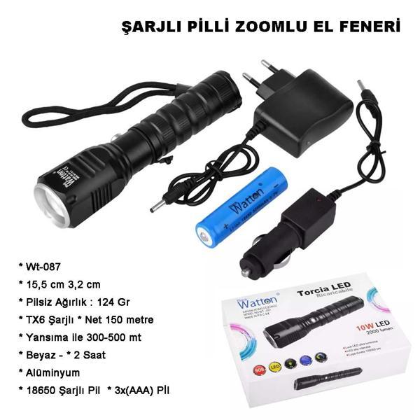 Şarjlı Pilli Zoomlu EL Feneri Watton Wt-087 - Image 1
