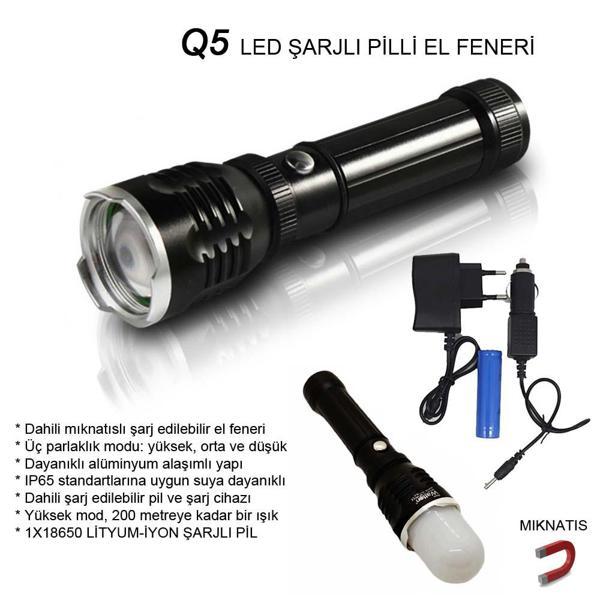Flaşörlü Uzun Mesafeli Şarjlı Pilli Mıknatıslı EL Feneri Watton Wt-282 - Image 1