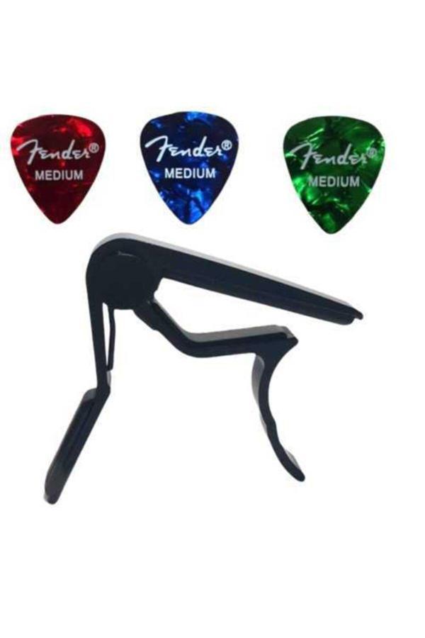 Gitar Kaposu Fc-75 Guitar Capo + 3 Adet Fender Medium Picks Pena - Image 1