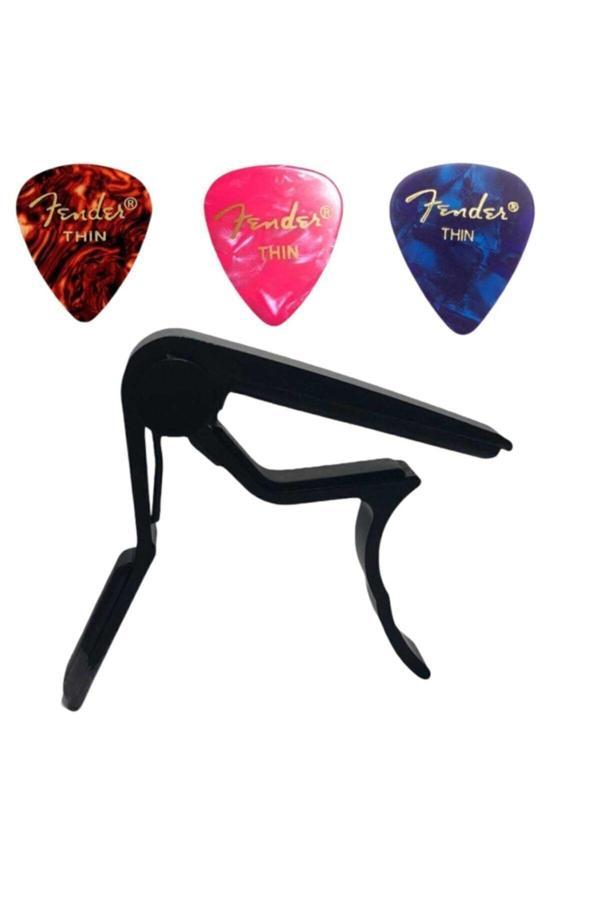 Gitar Kaposu Fc-75 Guitar Capo + 3 Adet Fender Thin Moto Picks Pena - Image 1