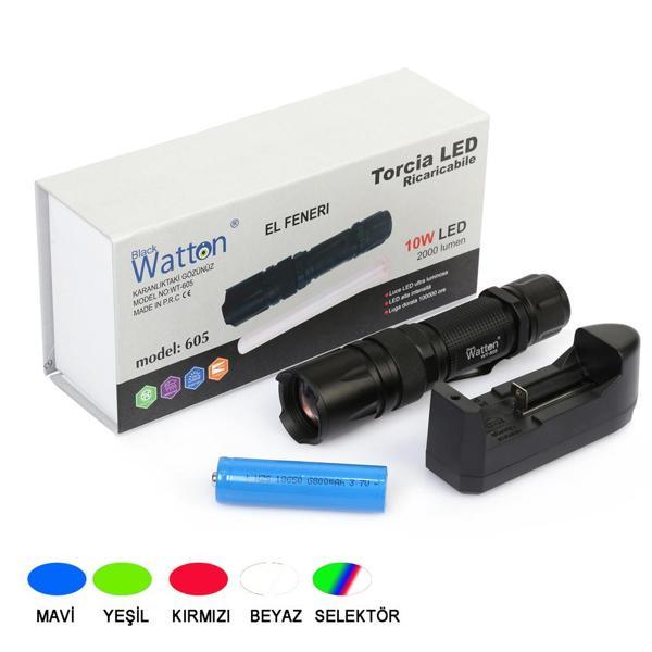 10W 2000 Lümen 4 Renk Güçlü EL Feneri Watton Wt-605 - Image 1