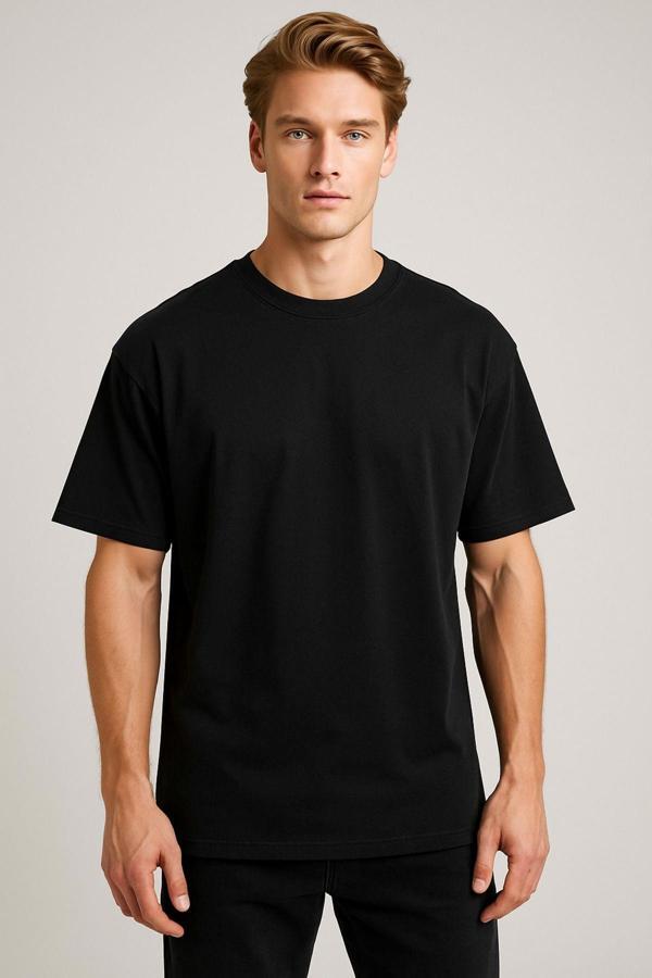 Erkek Oversize Geniş Kesim Yumuşak Dokulu Basic Bisiklet Yaka Tişört %100 Pamuk - Image 1