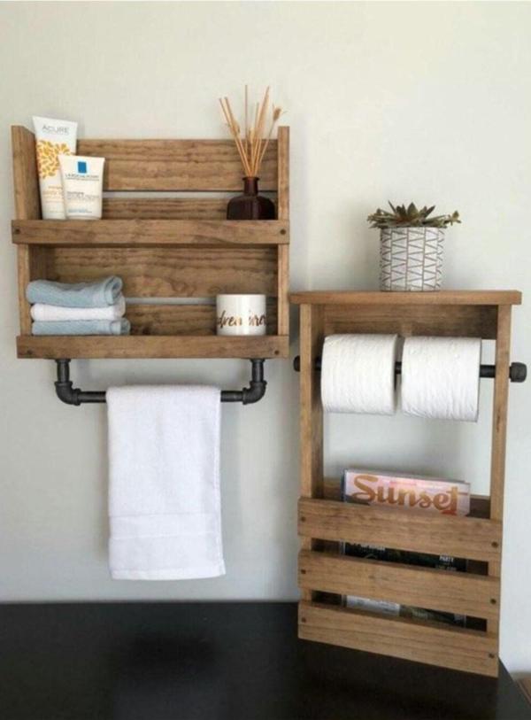 KUZELA  Ahşap Çok Amaçlı Banyo Raflı Havlu Askılık ve Tuvalet Kağıdı Stand - Image 1