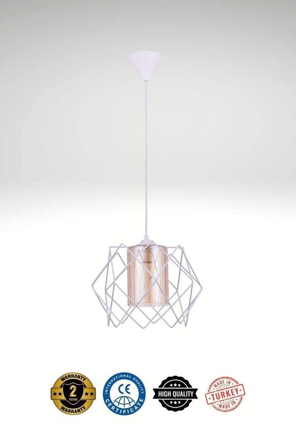 HM Aydınlatma Uzay (CAMLI) Modern Beyaz Avize - 24 cm Genişlik, 70 cm Yükseklik, Tek Sarkıt - Image 1