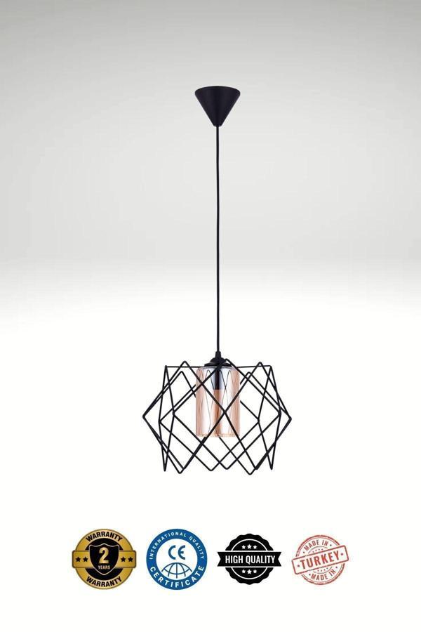 HM Aydınlatma Uzay (CAMLI) Modern Siyah Avize - 24 cm Genişlik, 70 cm Yükseklik, Tek Sarkıt - Image 1