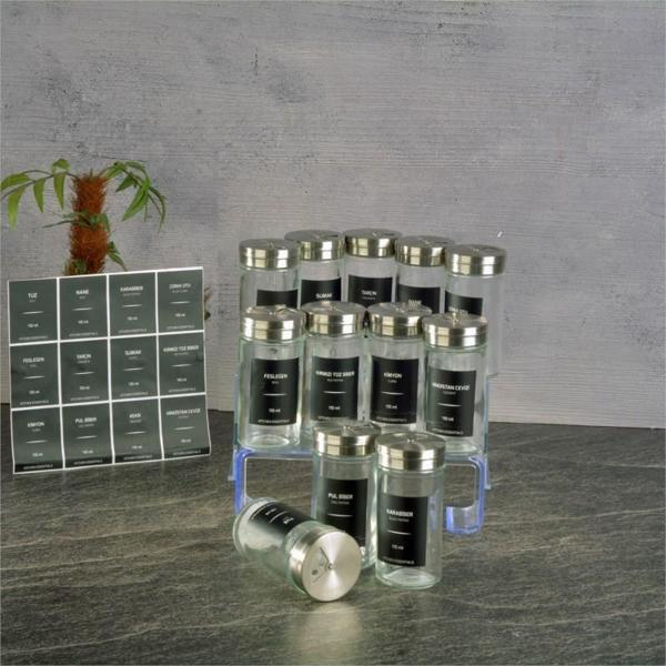 cam baharatlık seti - 12 li tuzluk biberlik baharatlık seti 110 ml. - Image 1