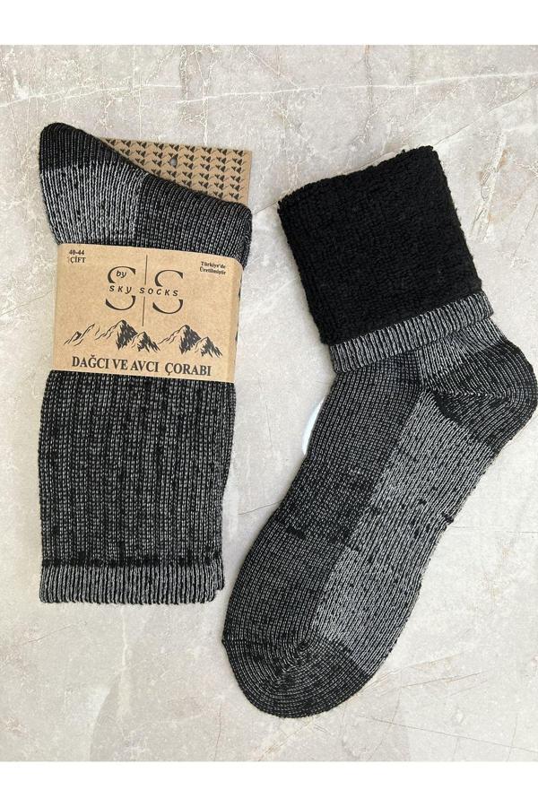 Sky Socks Tekli Antrasit Avcı Ve Dağcı Yünlü Kışlık Termal Havlu Çorap - Image 1