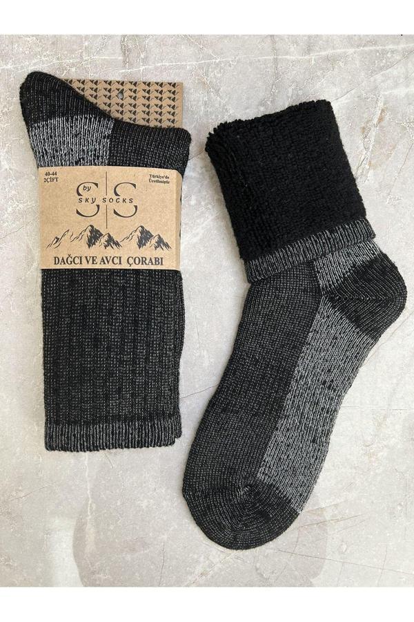 Sky Socks Tekli Siyah Avcı Ve Dağcı Yünlü Kışlık Termal Havlu Çorap - Image 1
