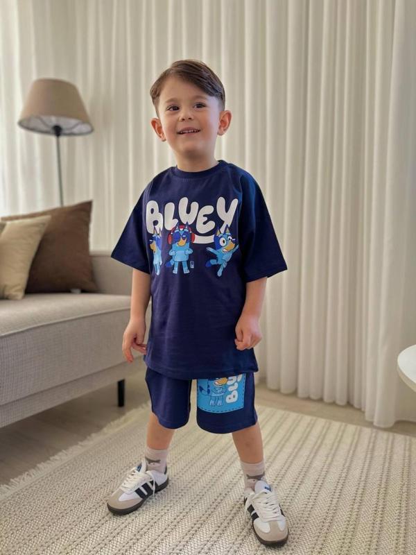 ERKEK ÇOCUK BLUEY MODELLİ PAMUK ŞORTLU TAKIM - Image 1