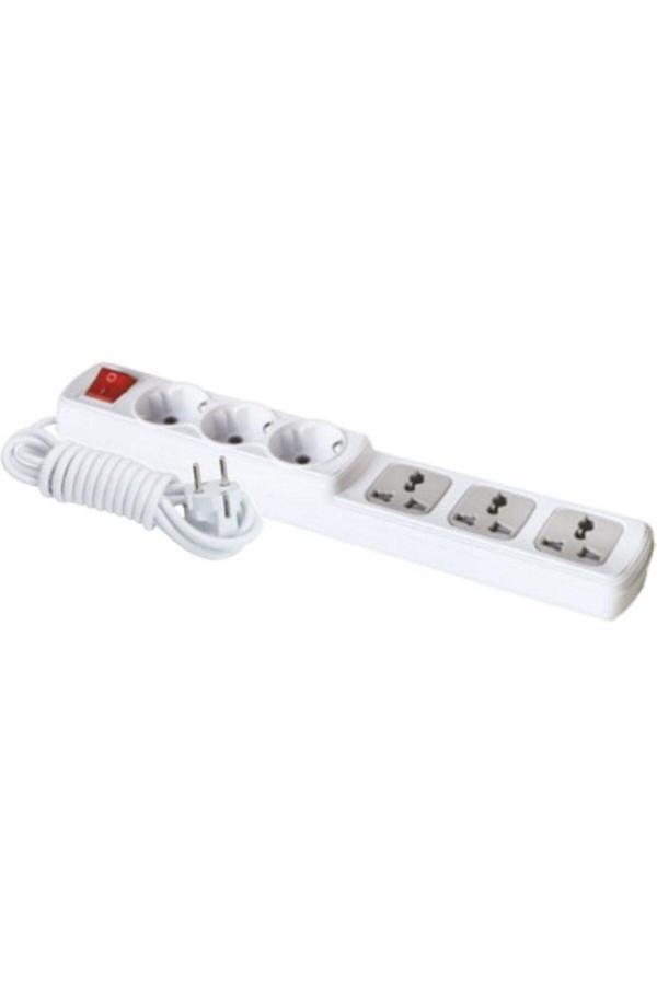 F303C – 3+3 Anahtarlı Universal Grup Priz 5 Metre | Uzun Kablolu, Anahtarlı Güç Dağıtımı - Image 1