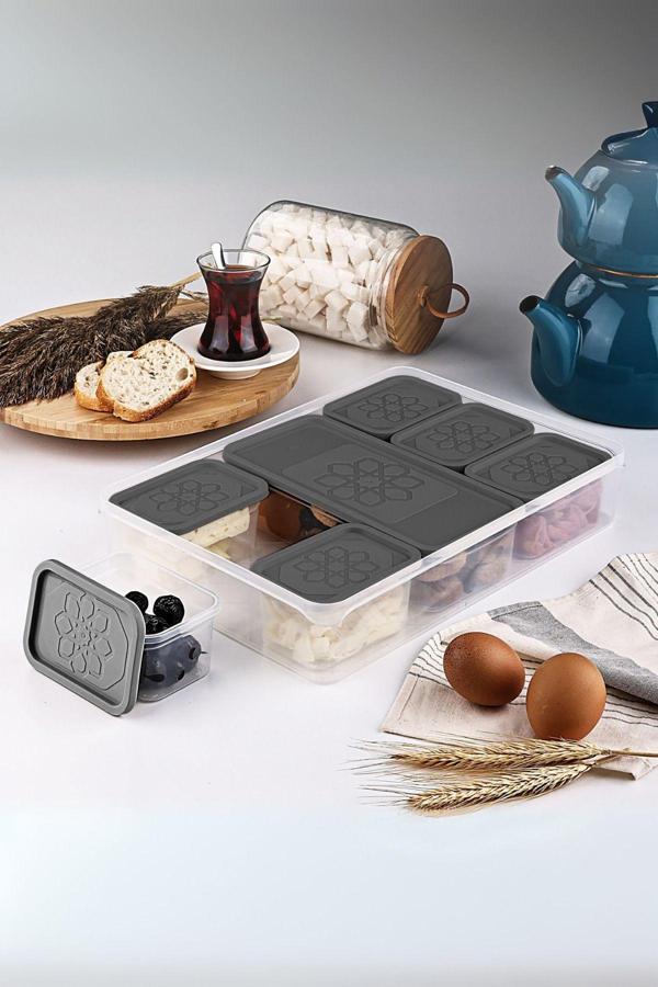 Mithra Life 8 Adet Gri Kapaklı Kahvaltılık Seti Saklama Kabı MIT1161 - Image 1