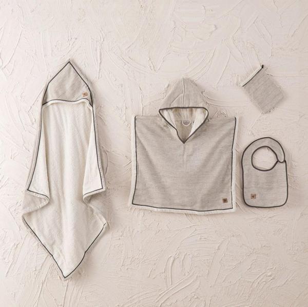 Ecocotton Hasna 4' lü Bebek Panço Seti %100 Organik Pamuk Keten Melanj Gri 2-5 Yaş - Image 1