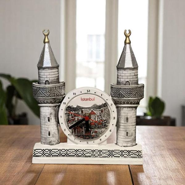 İstanbul İkili Minare Saat Alçı Masa Süsü - Image 1