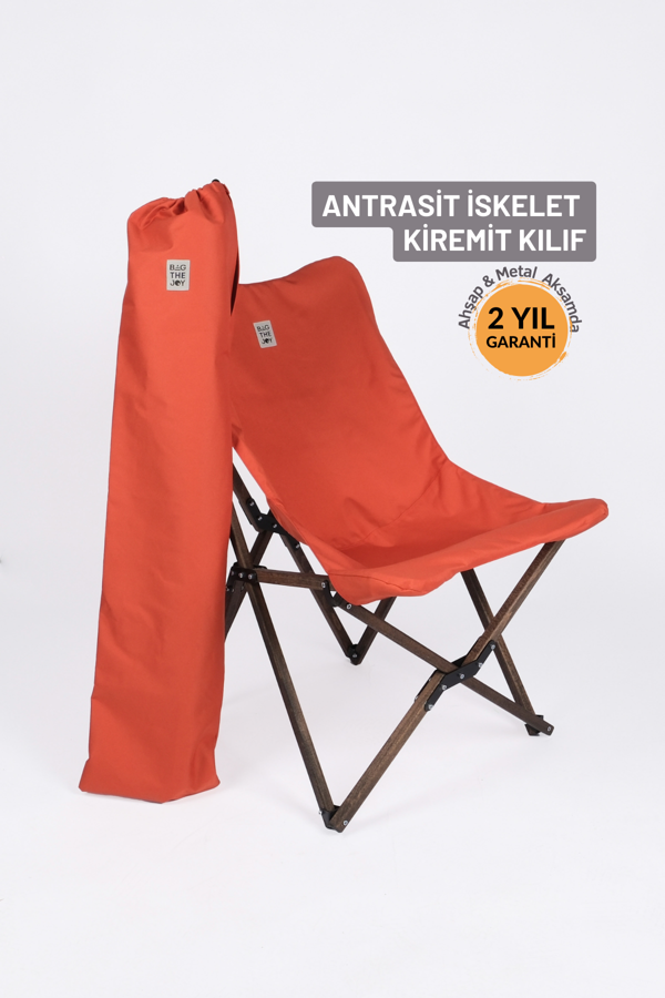 Bag The Joy Ahşap Katlanır Kamp & Bahçe Sandalyesi – Antrasit Iskelet - Kiremit Kılıf - Image 1