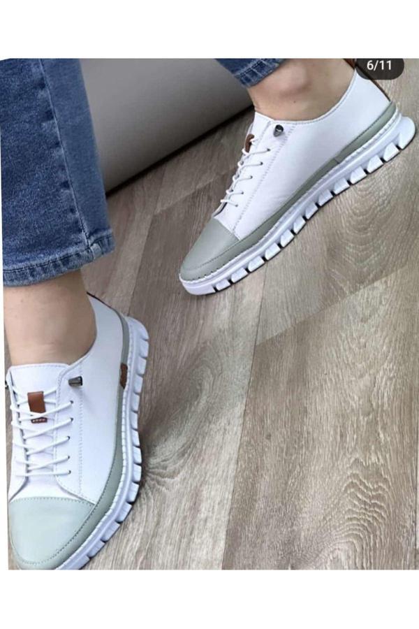2010 Womenly Style Beyaz Gri Kadın Günlük Ayakkabı % 100 Hakiki Deri - Image 1