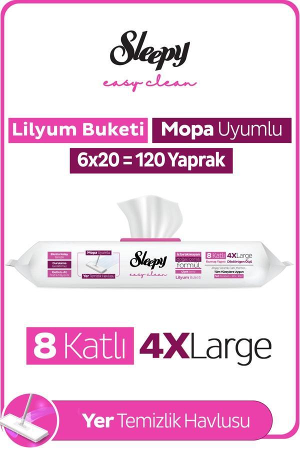 Sleepy Easy Clean Lilyum Buketi Mopa Uyumlu Yer Temizlik Havlusu&Mendili 6x20 (120 Yaprak) - Image 1