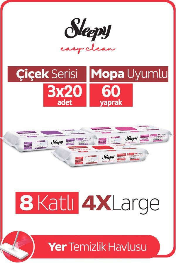 Sleepy Easy Clean Lilyum+Kiraz Ç+Orkide Mopa Uyumlu Yer Temizlik Havlusu&Mendili 3x20 (60 Yaprak) - Image 1