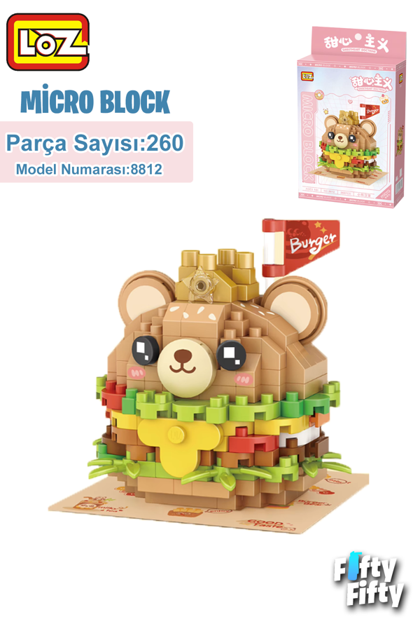 LOZ Micro Block Serisi Sevimli Burger 260 Parça Oyuncak Yapım Seti FFLZ-8812 - Image 1
