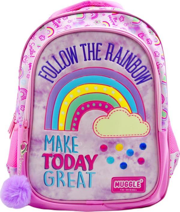 Muggle 2 Bölmeli Soft Rainbow Pembe Okul Sırt Çantası (MU-6696) - Image 1
