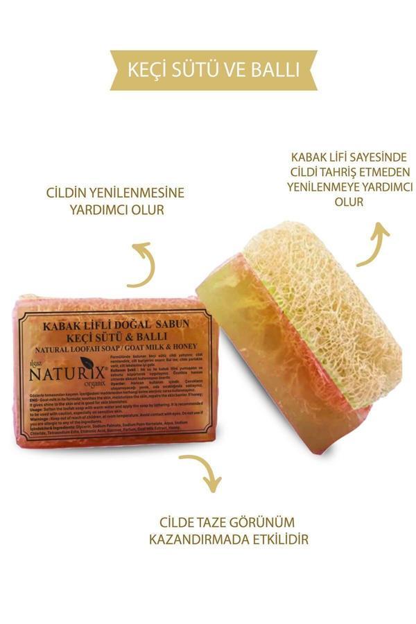 Naturix Kabak Lifli Keçi Sütü & Ballı Sabun 130 Gr | Peeling Etkili, Kurutucu, Doğal Sabun - Image 1