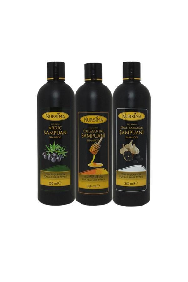 Nursima Bitki Özlü Ardıç Şampuanı Collagen Şampuanı S. Sarımsak Şampuanı, 3 X 350 Ml - Image 1
