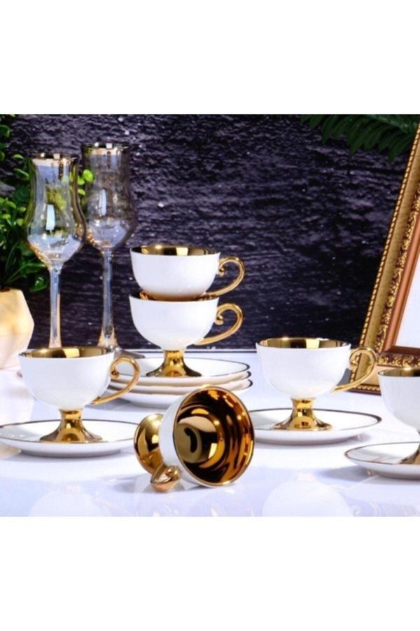 Kosova Züccaciye Porselen Ayaklı Kahve Fincan Takımı - Beyaz - Image 1