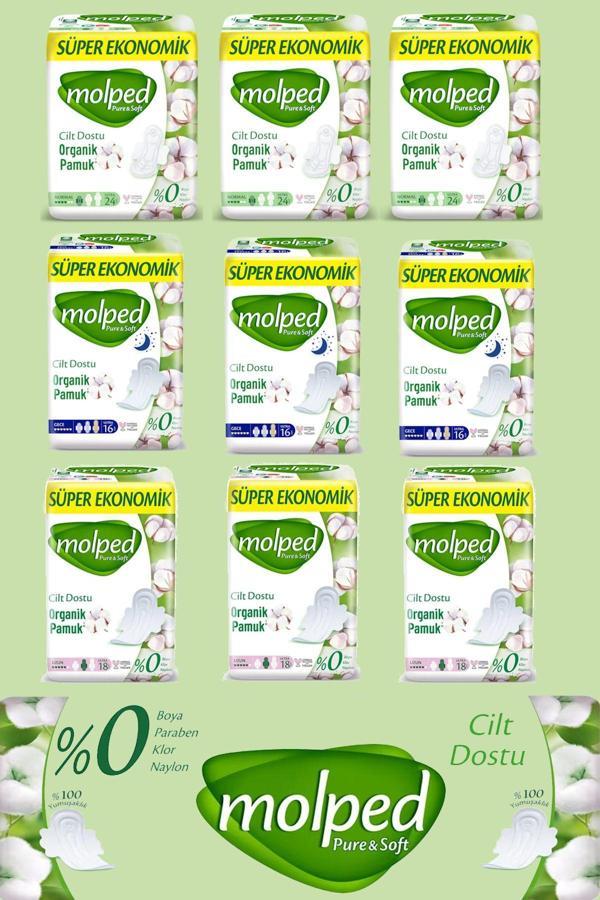 Molped Pure Soft 9'Lu Süper Ekonomik Karma Paket (3 X Gece 16Lı + 3 X Normal 24Lü + 3 X Uzun 18Li) - Image 1