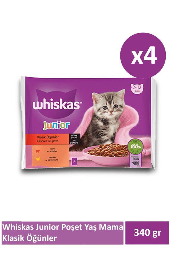 Whiskas Junior Klasik Öğünler Poşet Yaş Mama 340 Gr X 4 Adet - Image 1