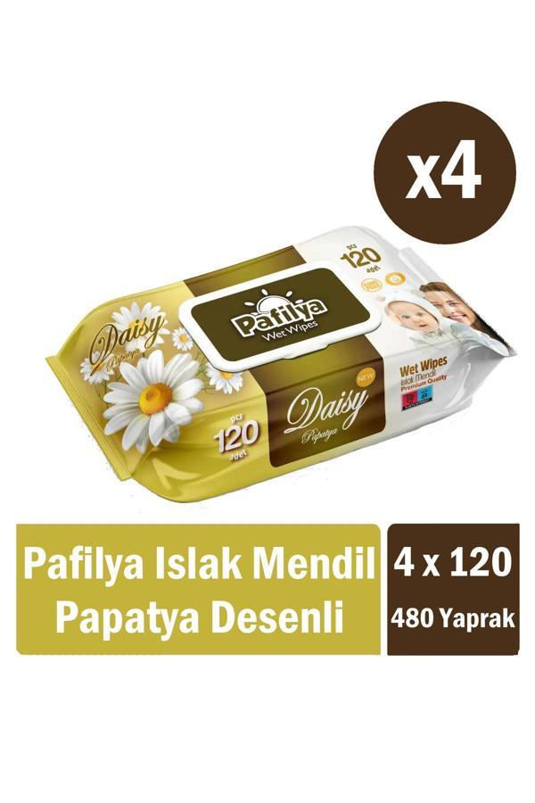 Pafilya Papatya Desenli Islak Havlu Mendil 4X120 (480 Yaprak) - Image 1