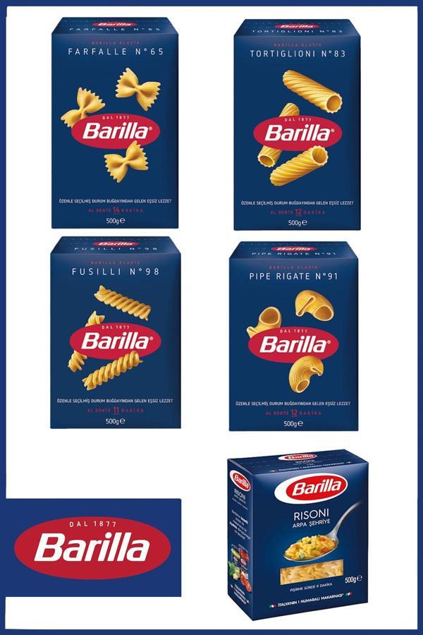 Barilla Makarna Seti 500 Gr X 5 Adet (Farfalle, Tortiglioni, Fusilli, Pipe Rigate, Risoni) - Image 1