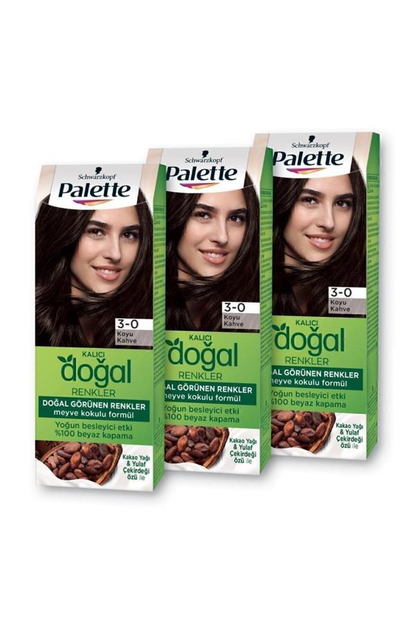 Palette Kalıcı Doğal Renkler Saç Boyası 3-0 Koyu Kakao X 3 Adet - Image 1