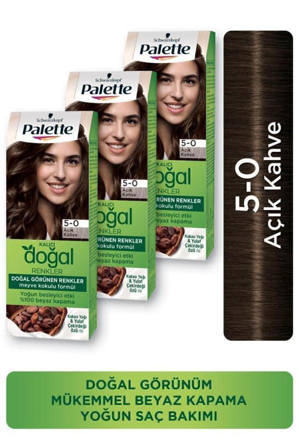 Palette Kalıcı Doğal Renkler Saç Boyası 5-0 Açık Kahve X 3 Adet - Image 1