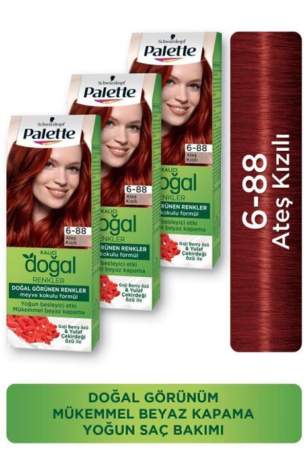 Palette Kalıcı Doğal Renkler Saç Boyası 6-88 Ateş Kızılı X 3 Adet - Image 1