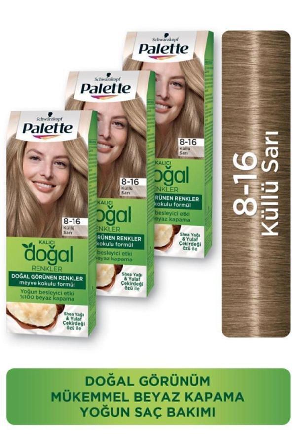 Palette Kalıcı Doğal Renkler Saç Boyası 8-16 Küllü Sarı X 3 Adet - Image 1
