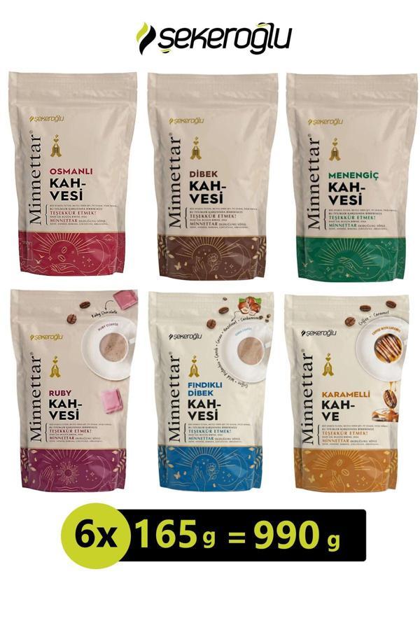 Şekeroğlu Minnettar Kahve Çeşitleri 165 Gr X 6 Adet (Osmanlı, Karamel, Fındık, Dibek, Menengiç, Ruby Çikolata) - Image 1