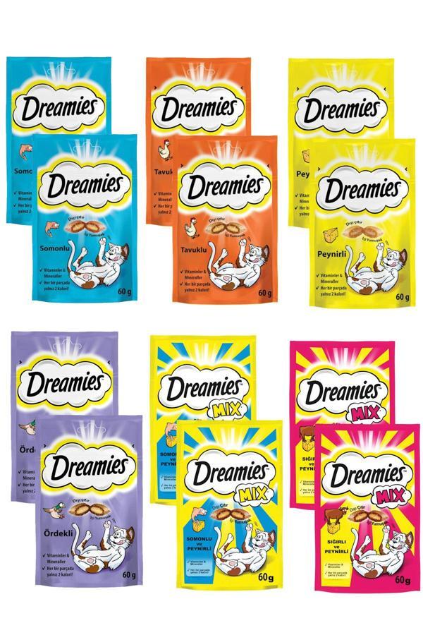 Dreamies Kedi Ödül Mama Seti 60 Gr X 12 Adet (Sığır Ve Peynir, Somon Ve Peynir, Tavuk, Ördek, Somon, Peynir) - Image 1