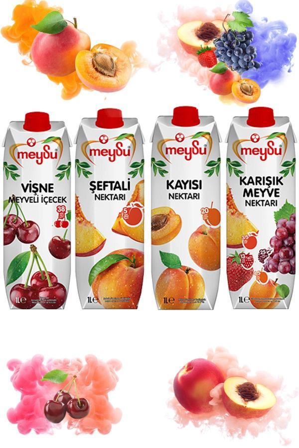 Meysu Meyve Nektarı 1 Lt X 4 Adet (Kayısı, Vişne, Şeftali, Karışık Meyve) - Image 1