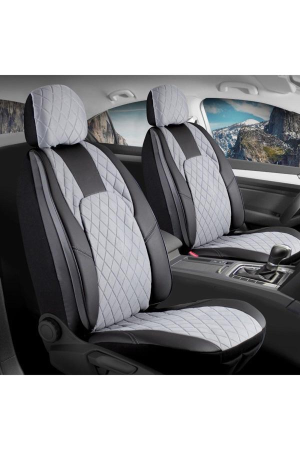 BMW 1 Serisi 120d Uyumlu Lüx Yarı Deri Oto Koltuk Kılıfı Ön Arka Takım Chester Füme - Image 1