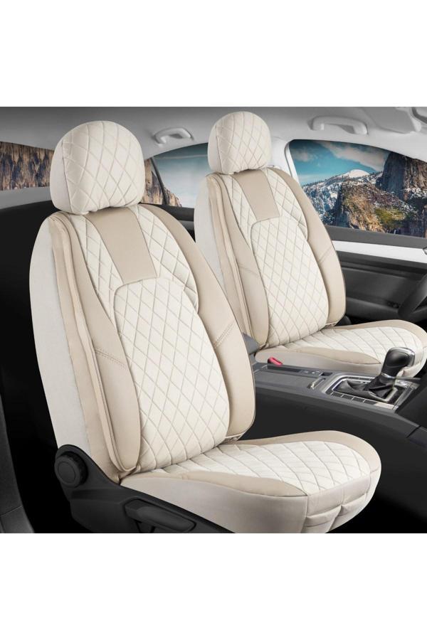 Nissan Skystar Uyumlu Lüx Yarı Deri Oto Koltuk Kılıfı Ön Arka Takım Chester Bej - Image 1