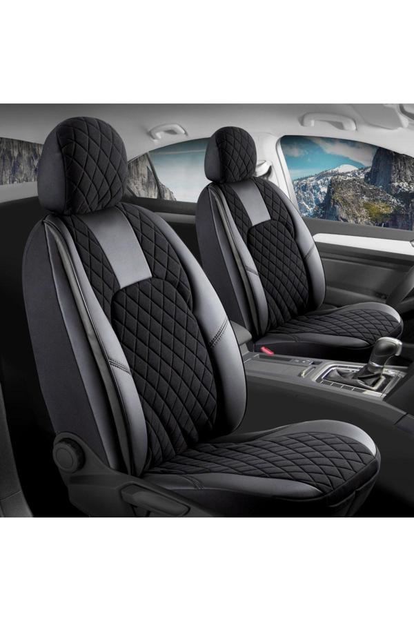 Toyota Camry 2007–2011 Uyumlu Lüx Yarı Deri Oto Koltuk Kılıfı Ön Arka Takım Chester Tam Siyah - Image 1