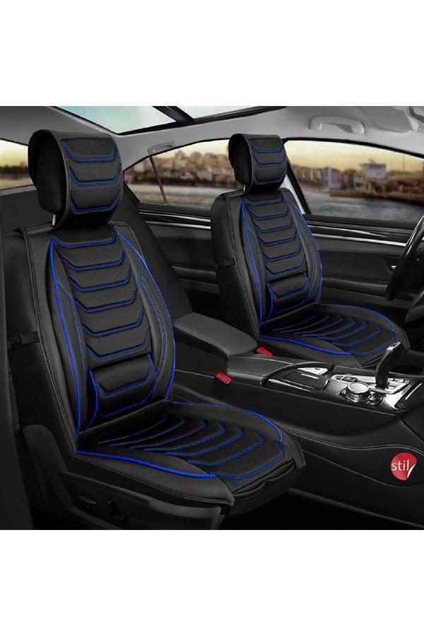 Toyota Corolla E100 87-91 Uyumlu Lüx Deri Oto Koltuk Kılıfı Ön Arka Takım Set Antalya SİYAH MAVİ - Image 1