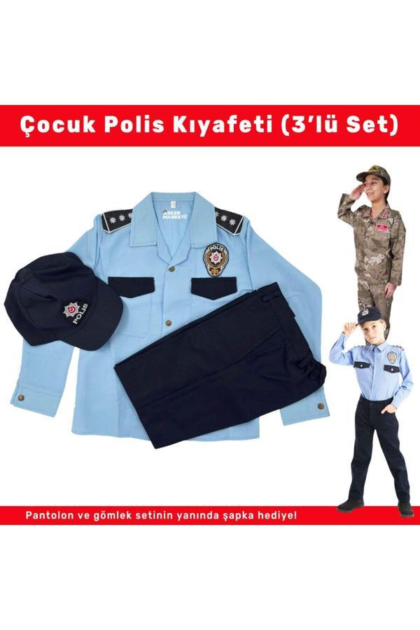 Kordak Polis Çocuk Kıyafeti – 3’Lü Pantolon Gömlek Şapka Seti 14 Yaş - Image 1